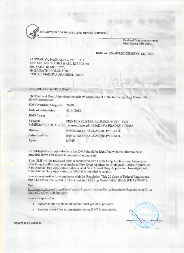 Our Certificates | Manufacturing Excellence |Sanwariya Packaging